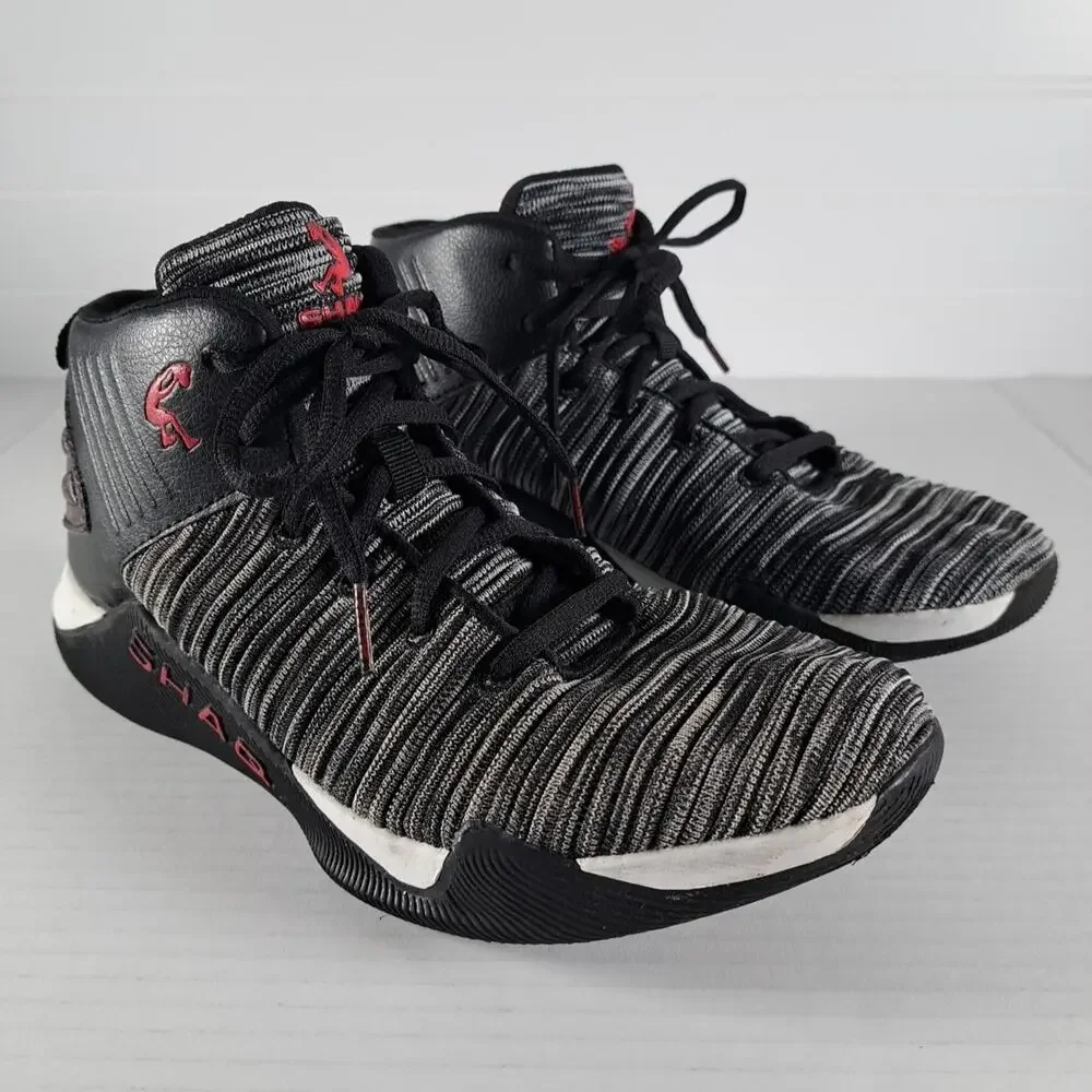 Shaq Dunkman Basketball Shoes Black White Knit High Top Boys 6 Non Marking Soles